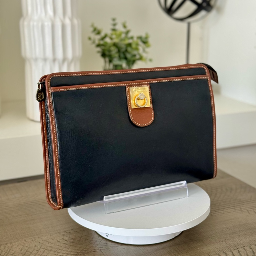 Celine Vintage Triomphe  Black Leather Clutch Bag - Picture 3 of 16